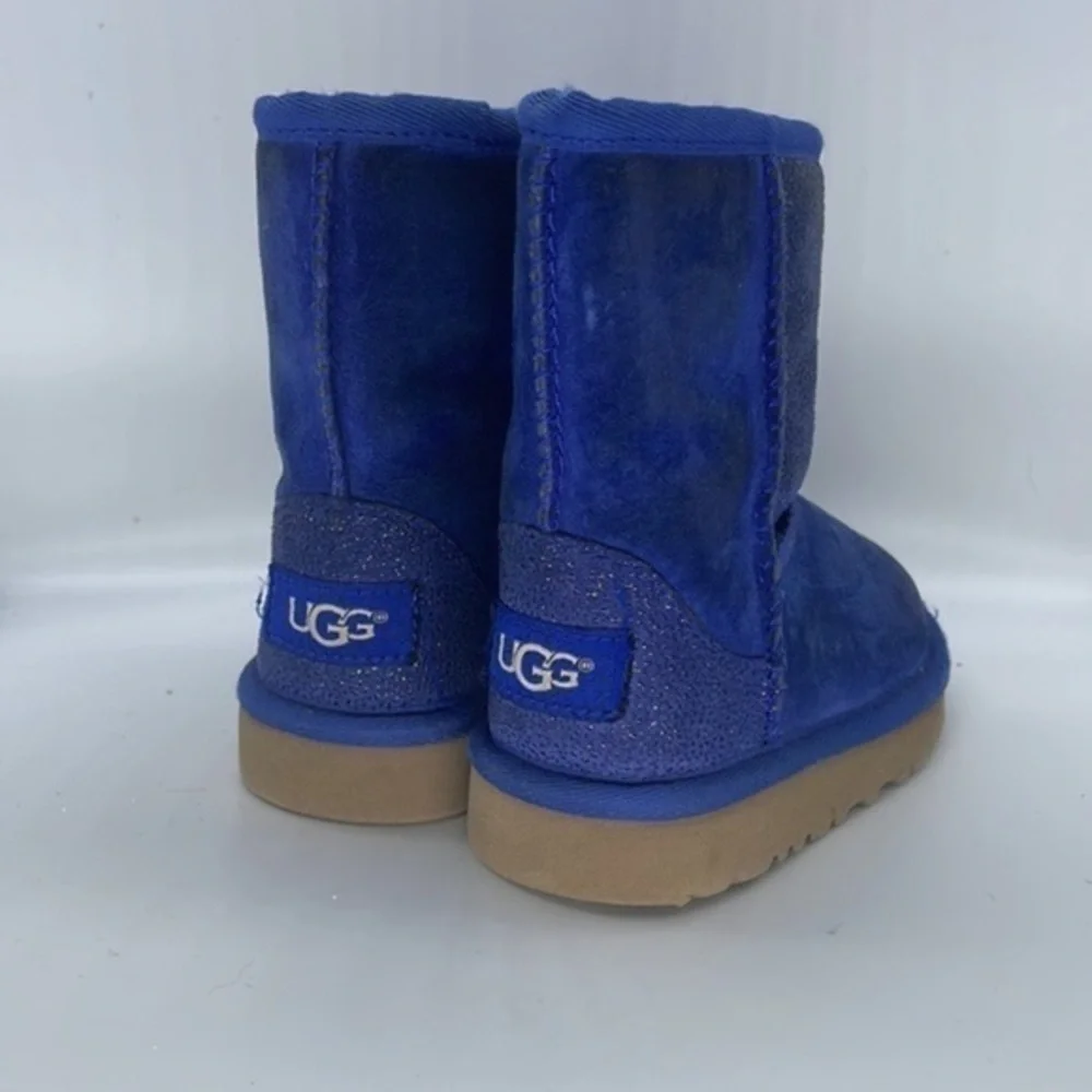 Uggs Milky Way Dark Denim Blue Sparkle Suede Fur Boots girls 7